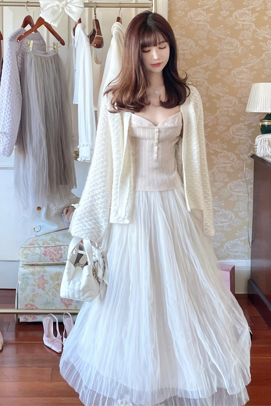 [pre-order] Ribbon Sweet Cardigan + Flare Skirt + Camisole