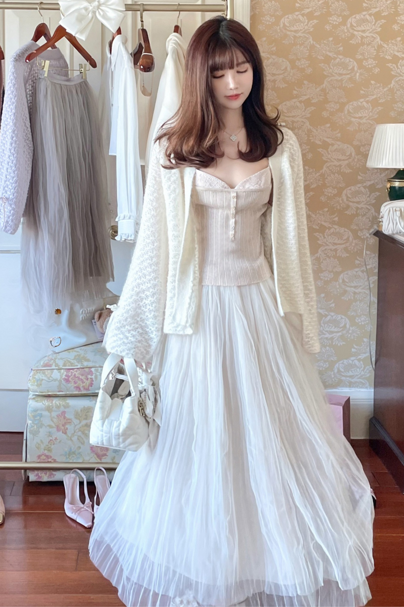 [pre-order] Ribbon Sweet Cardigan + Flare Skirt + Camisole