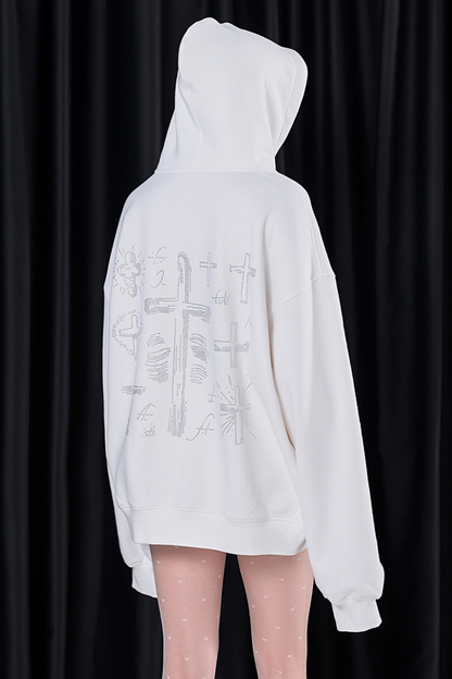 Big Cross Design Loose Hooded Sweatshirt