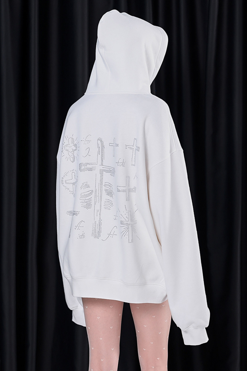Big Cross Design Loose Hooded Sweatshirt