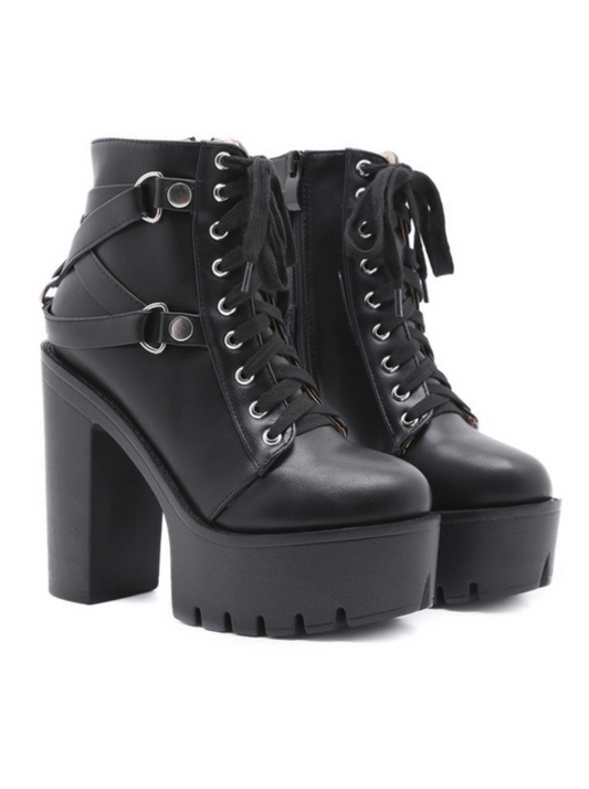 Back Cross Leather Belt Lace-up Super Platform Boots