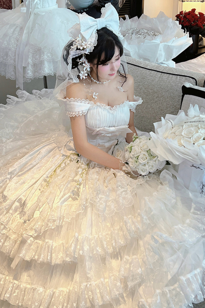 Pure Bridal Lolita Dress + Veil + Waist Belt