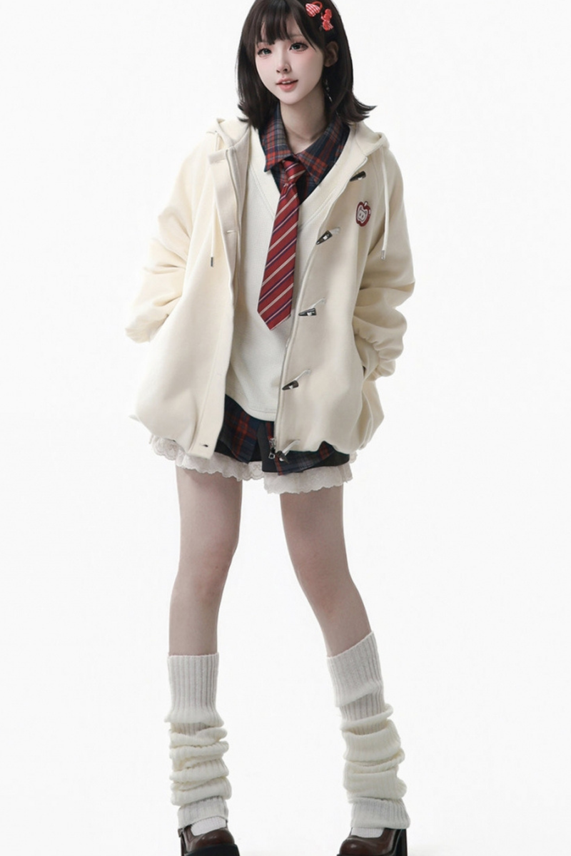 Apple Black Tea Fleece Coat + Hoodie + Long Skirt + Short Skirt + Hood Scarf