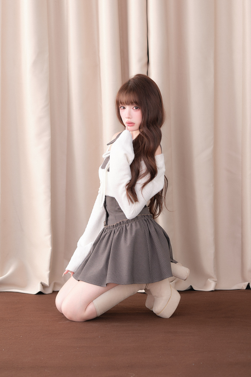 Sweet Off Shoulder Faux Two Piece Dress