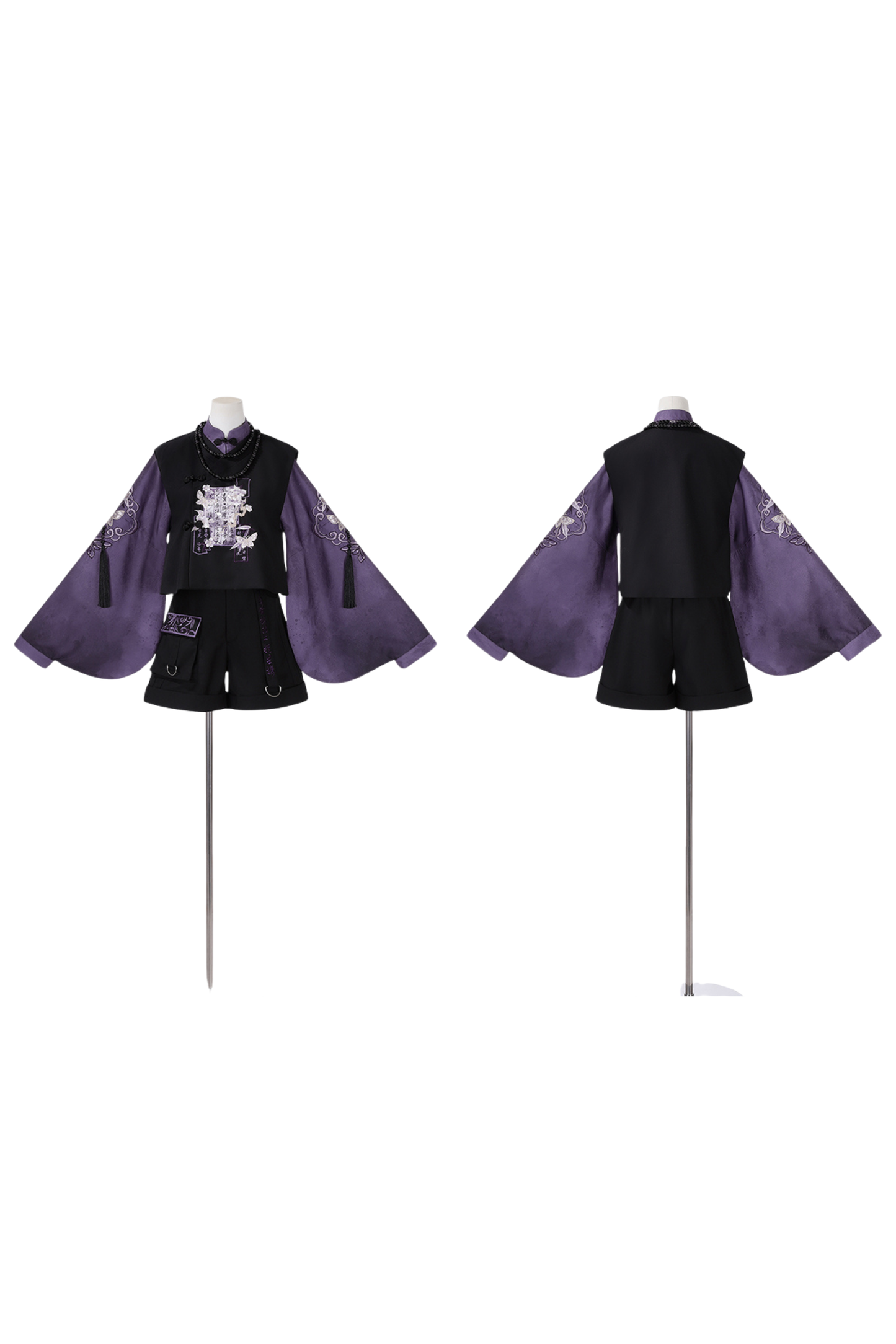 Dark Chinese-style Top + Vest + Shorts + Necklace