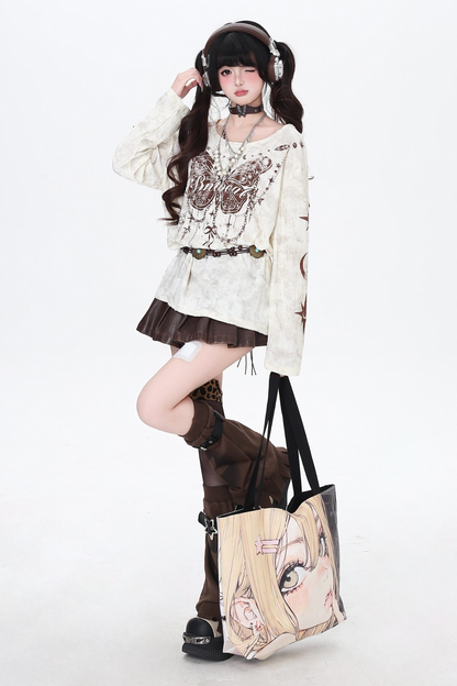 Butterfly Print Ripped Cover Up Top