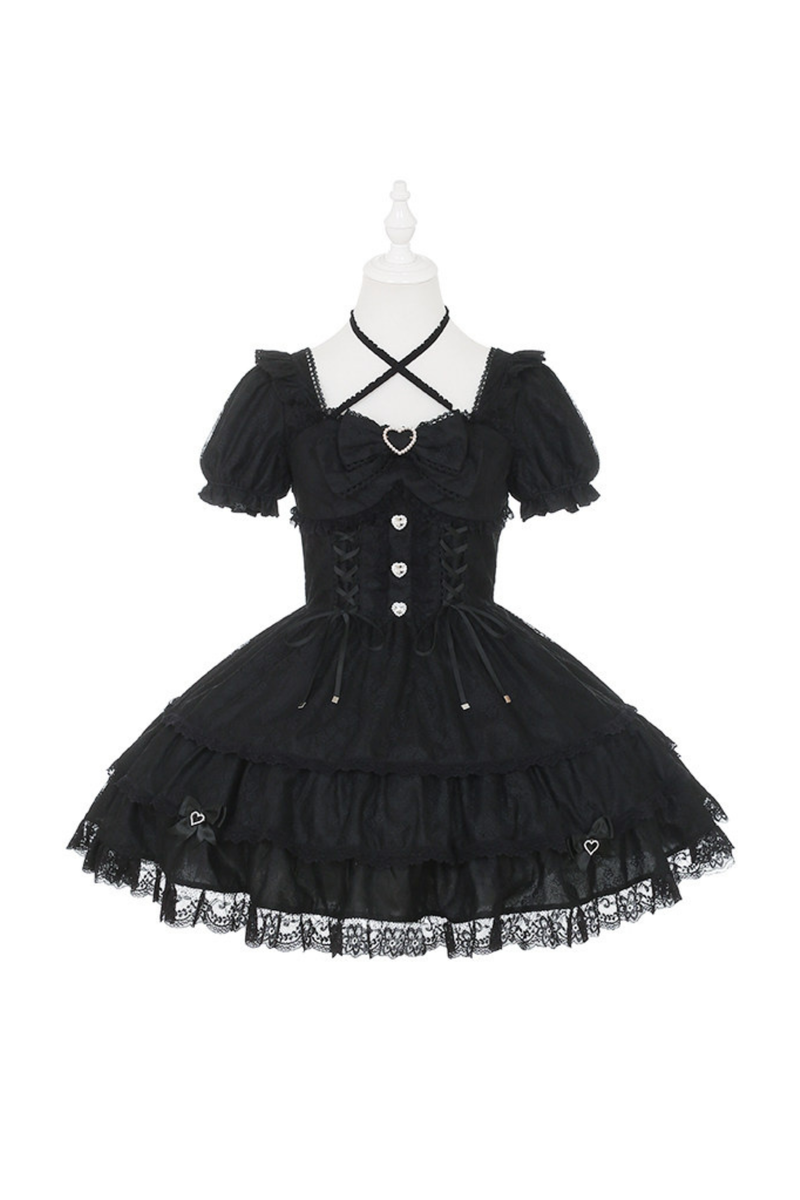 Sweet Girly Lace Ribbon Dress + Clip