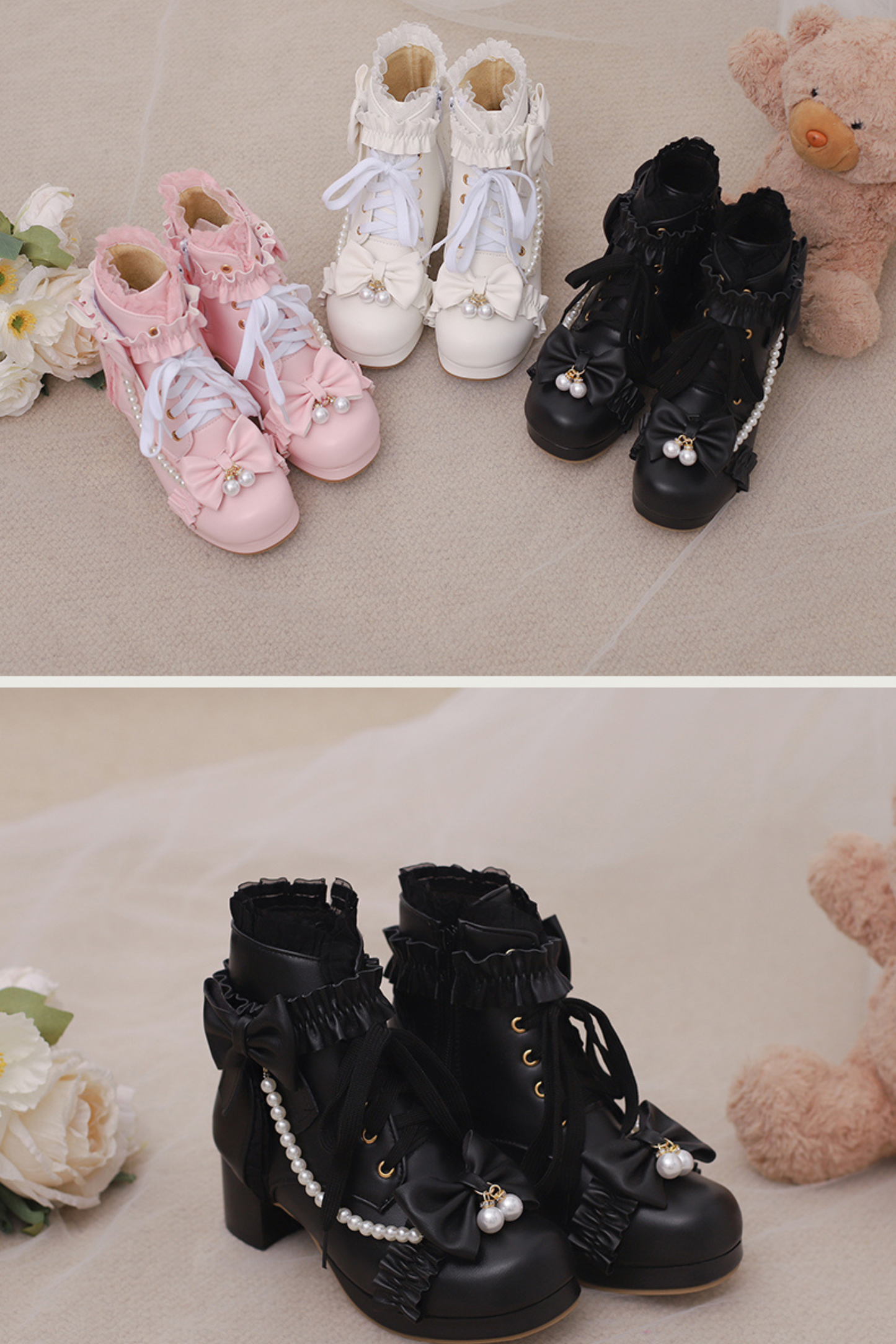Pearl Ribbon Sweet Lolita Boot