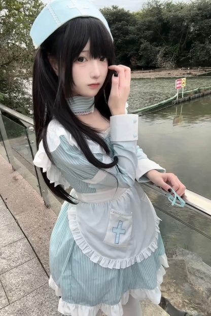 Angelic Aqua Maid Apron Dress + Nurse Hat