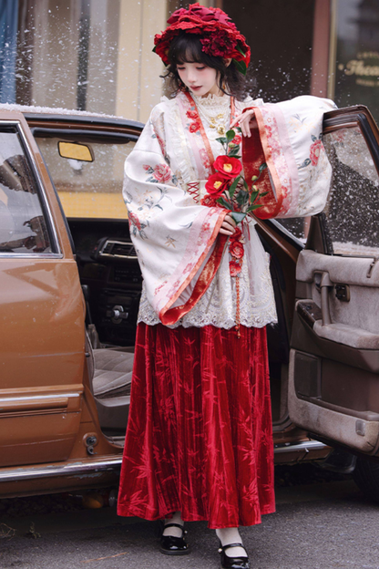 Chinese-style Design Top + Long Skirt + Apron