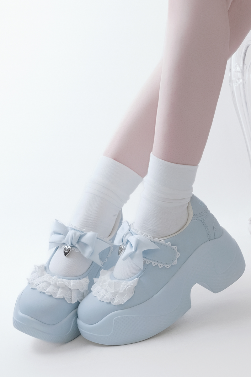 Ruffle Lace Ribbon Platform Shoes