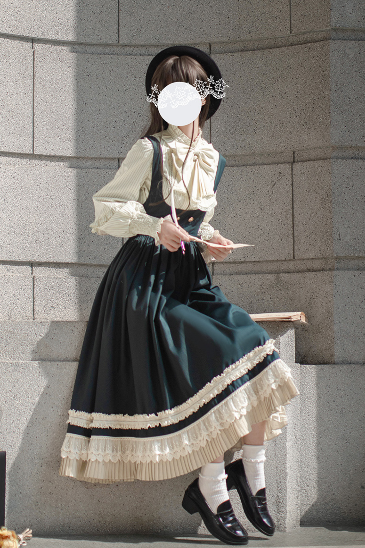 [pre-order] Retro Academia Jumper Skirt + Striped Shirt + Hooded Cape + Short Jacket + Collar + Brooch