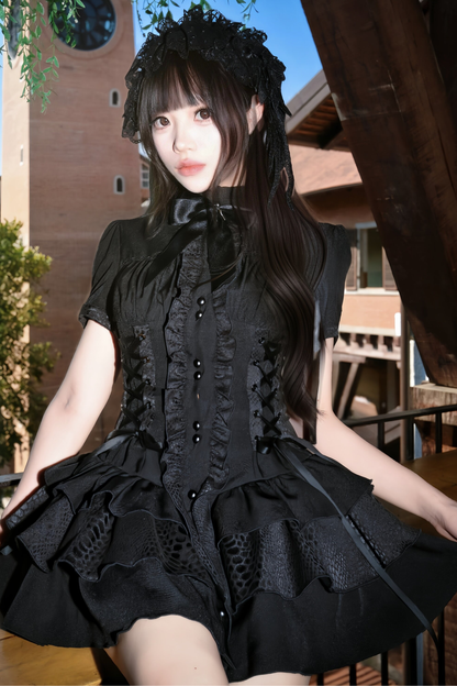 Gothic Lace Waist Cinched Dress