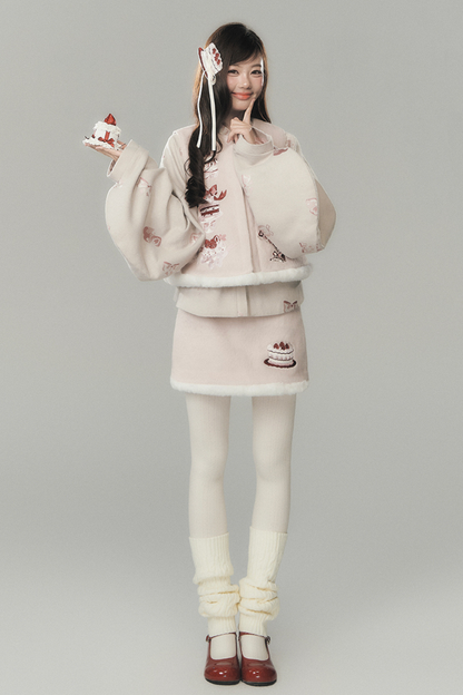 Strawberry Cake Preppy Style Vest + Top + Skirt