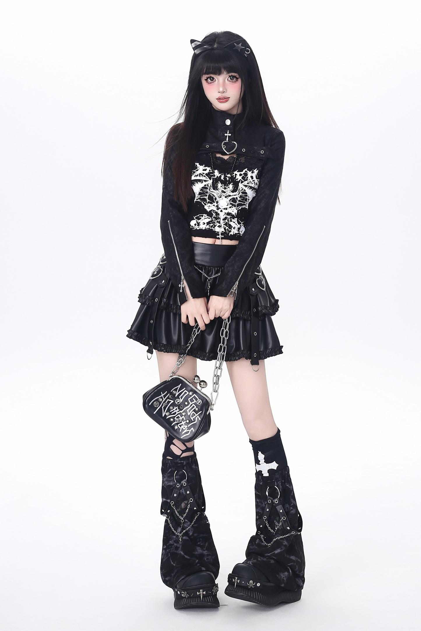 Dark Girl Two-piece Top + Skirt + Leg Warmers