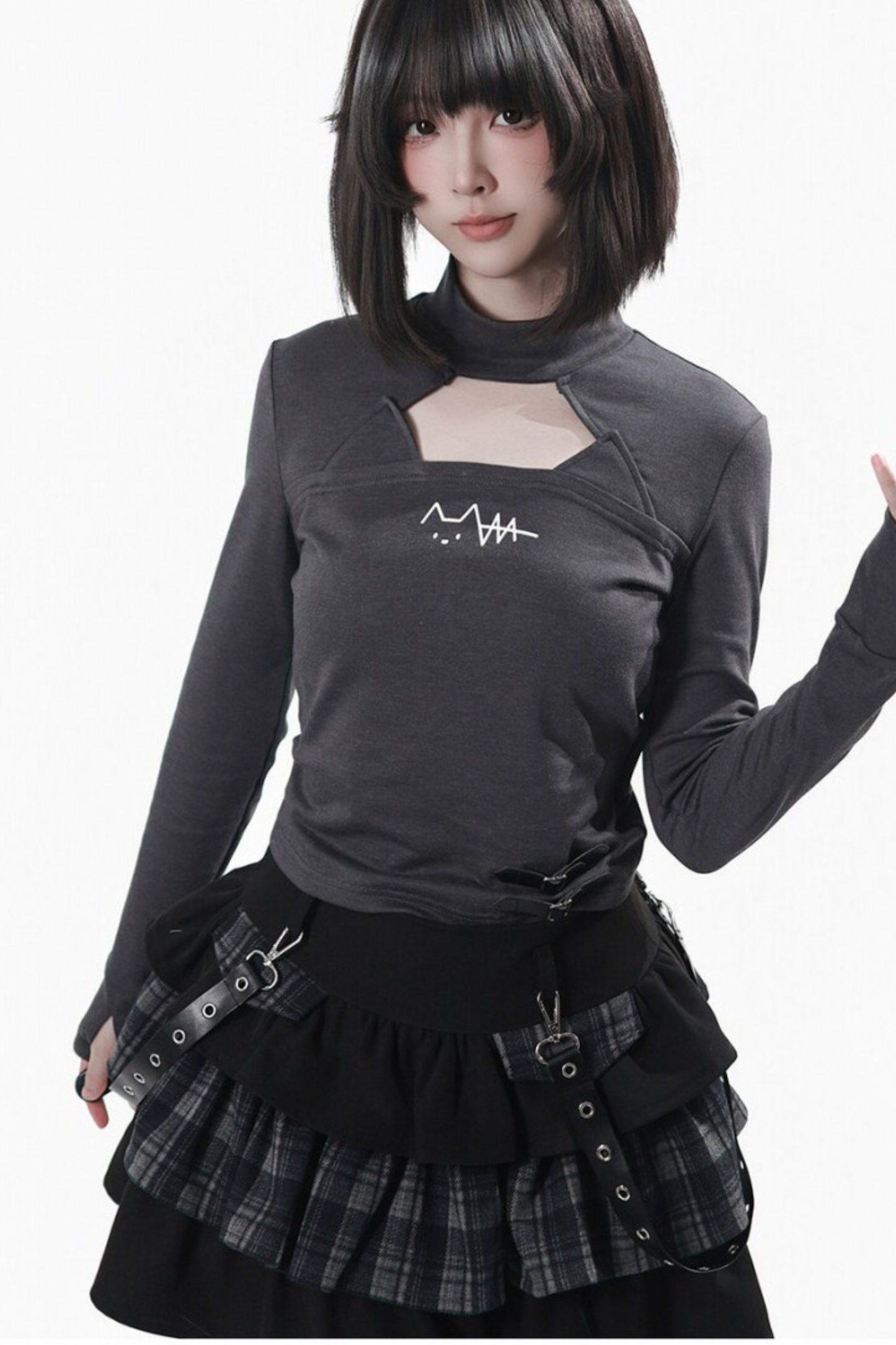 Cat Ear Jacket + Tiered Skirt + Top + Striped Leg Warmers