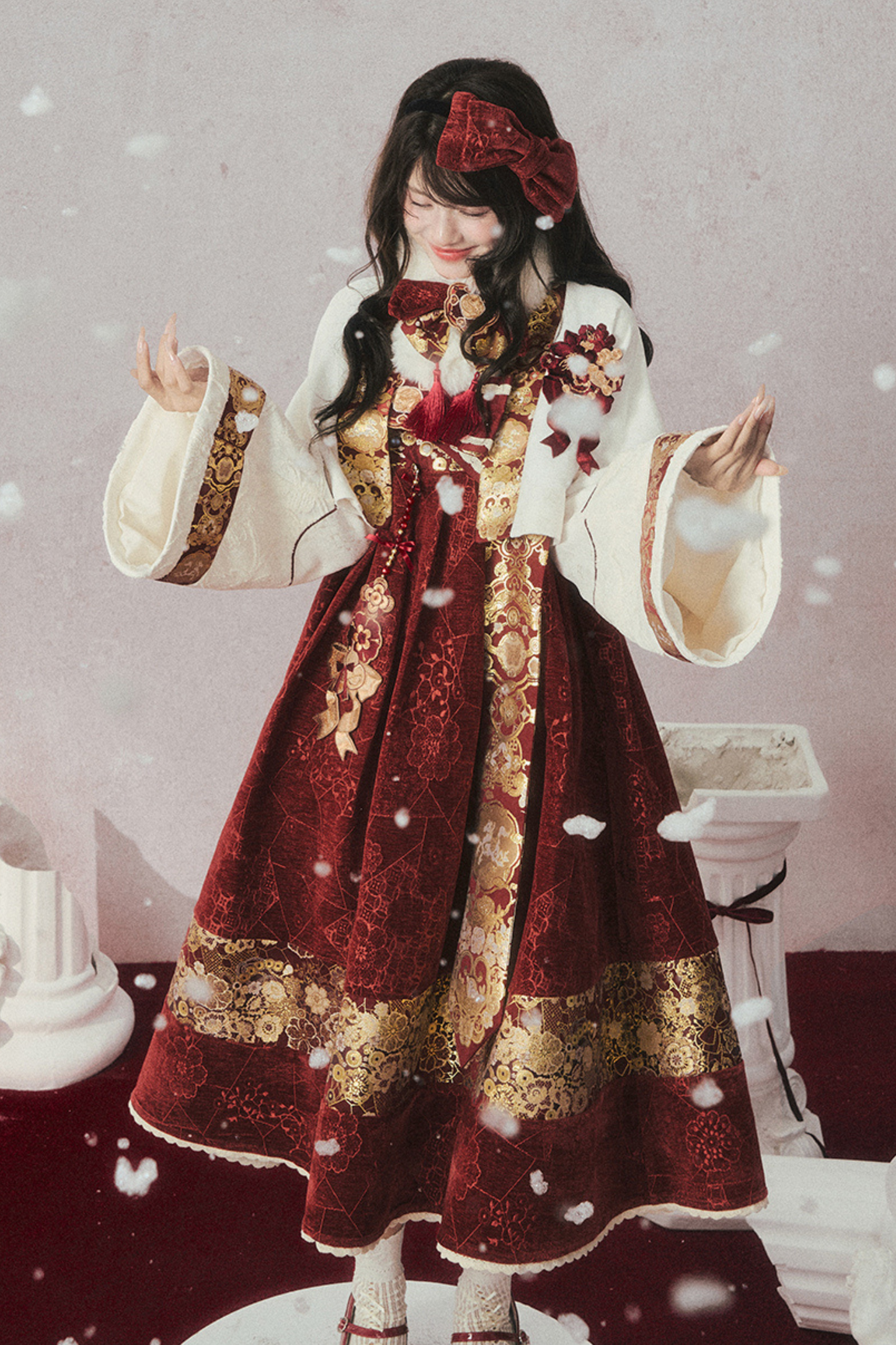Velvet Dark Red Dress + Top + Jacket + Accessories