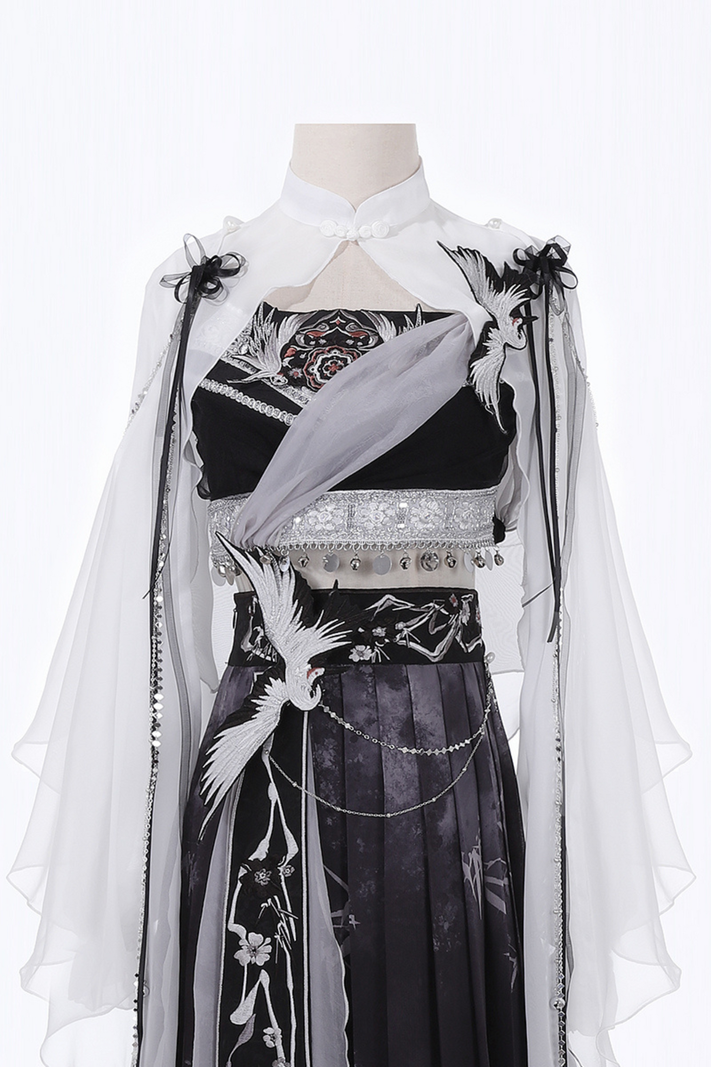 Retro Dark China Skirt + Camisole + Sheer Coat