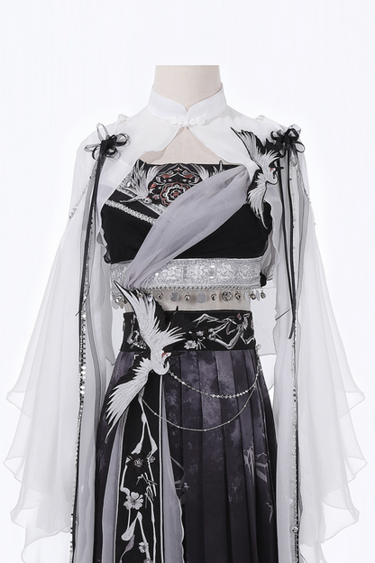 Retro Dark China Skirt + Camisole + Sheer Coat