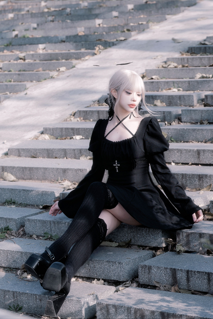 Dark Gothic Girl Flared Dress
