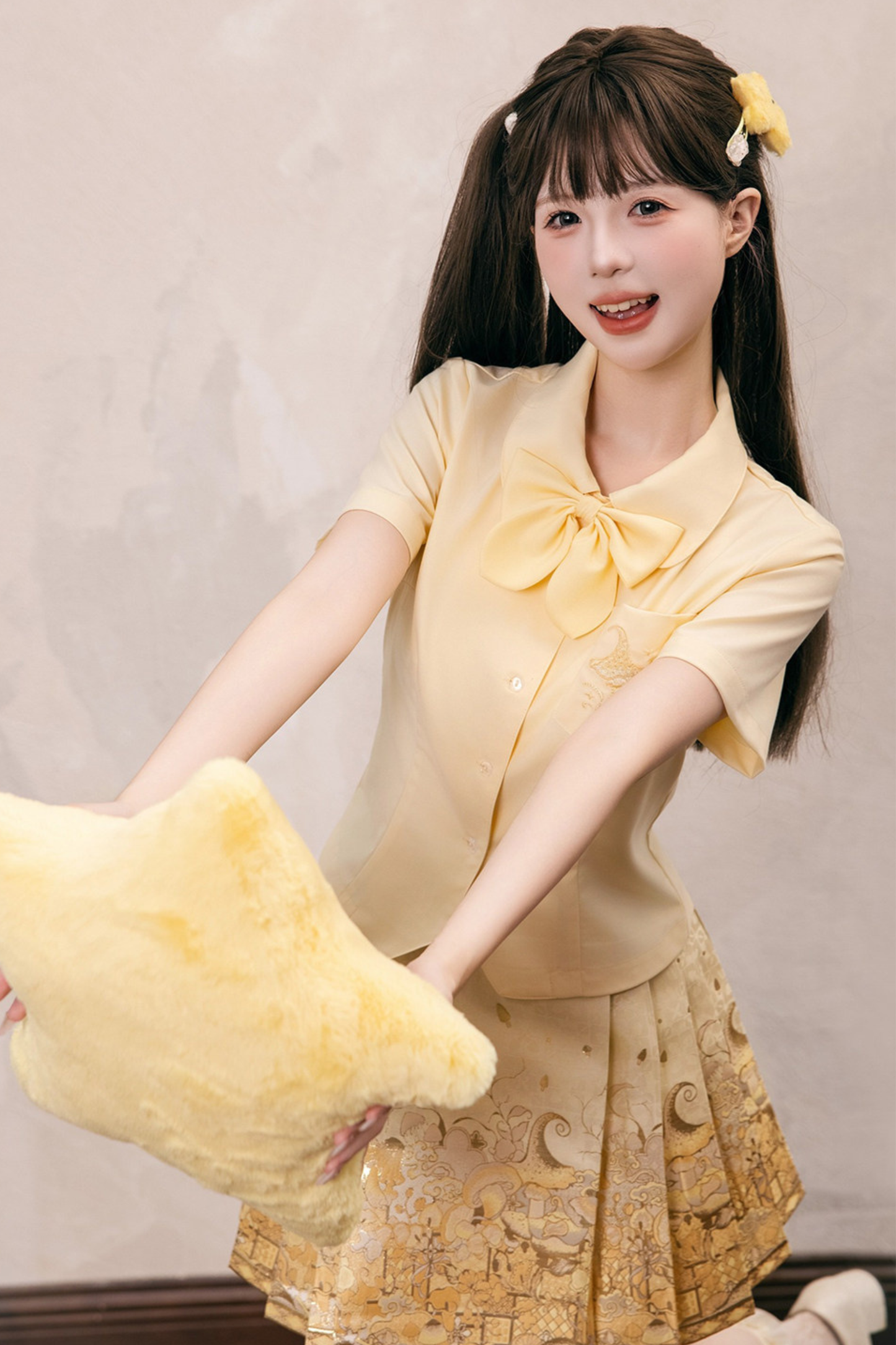 Sweet Chinese-style Preppy Shirt + Skirt + Bow Tie