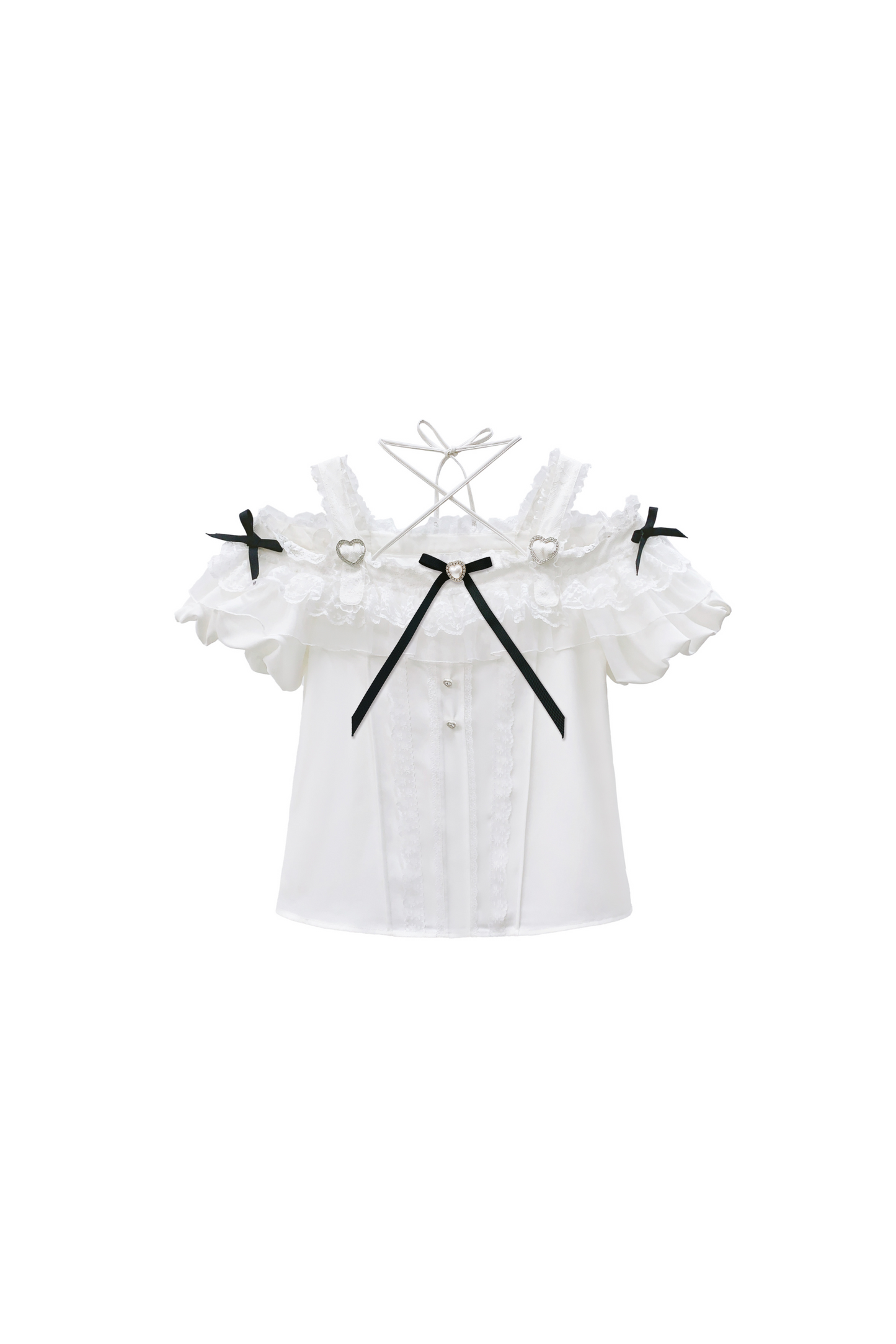 [pre-order] Sweet Dark Kawaii Ribbon Blouse + High Waist Skirt + Large Ribbon