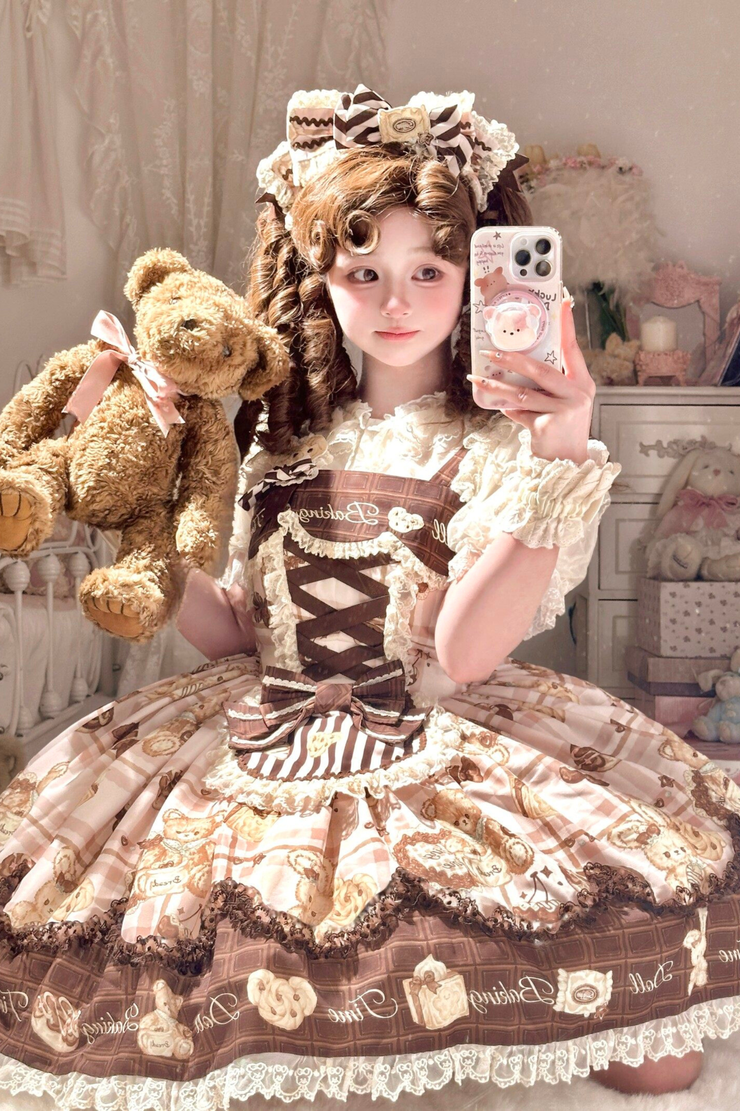 Bear Tea Party Lolita Dress + Jumper Skirt + Shirt + Headband + Brooch + Apron