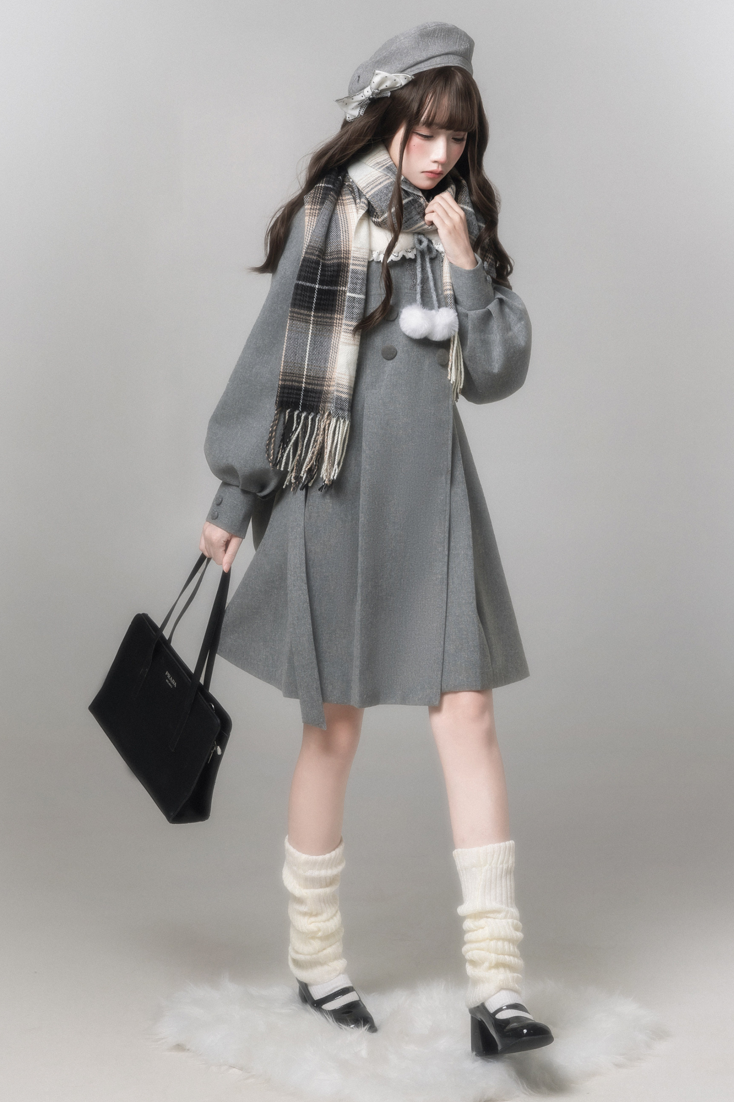 Sweet Flared Coat + Skirt + Shirt + Beret