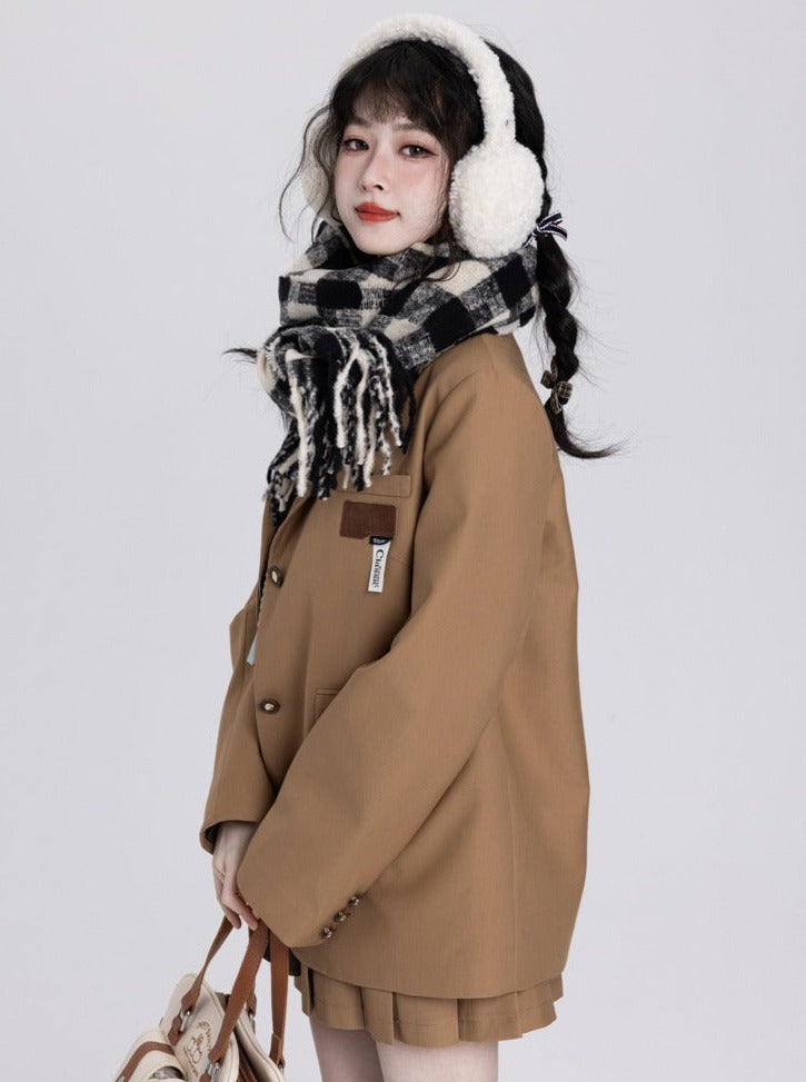 Over College Style Jacket + Pleated Skirt