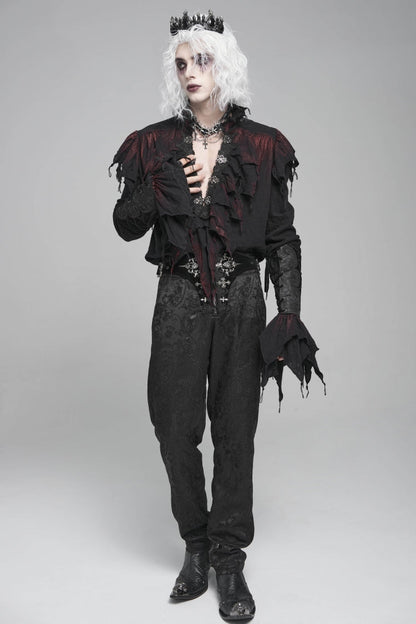 Black/red Stand Collar Long Sleeves Ruffled Gothic Plunging Shirt