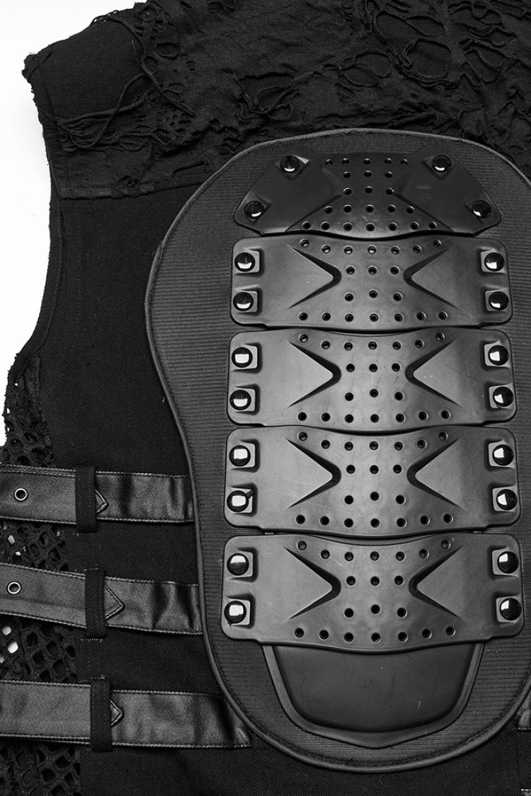 Black Stitching Mesh Rivet Buckle Punk Vest
