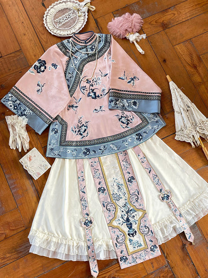 Embroidered Top Jacquard Skirt Set