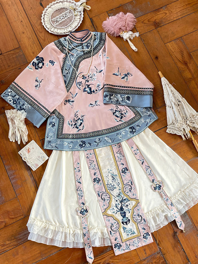 Embroidered Top Jacquard Skirt Set