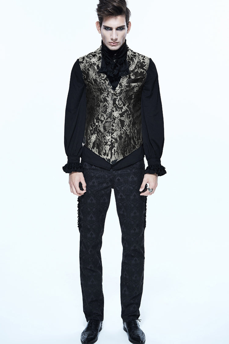 Black/silver Jacquard Printed Button Gothic Vest