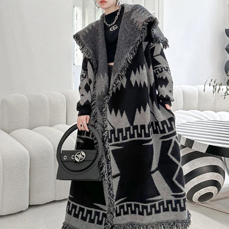 Long Knitted Cardigan Black