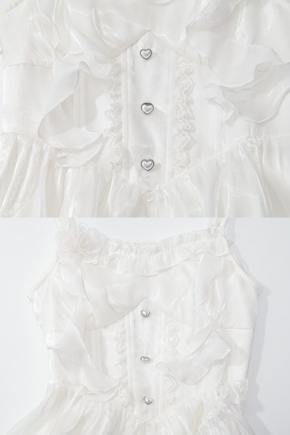Heavy Shatin Drape Camisole Dress + Lace Asymmetric Shawl