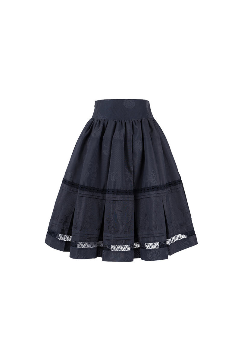 Retro Stand Collar Short Top + Midi Skirt