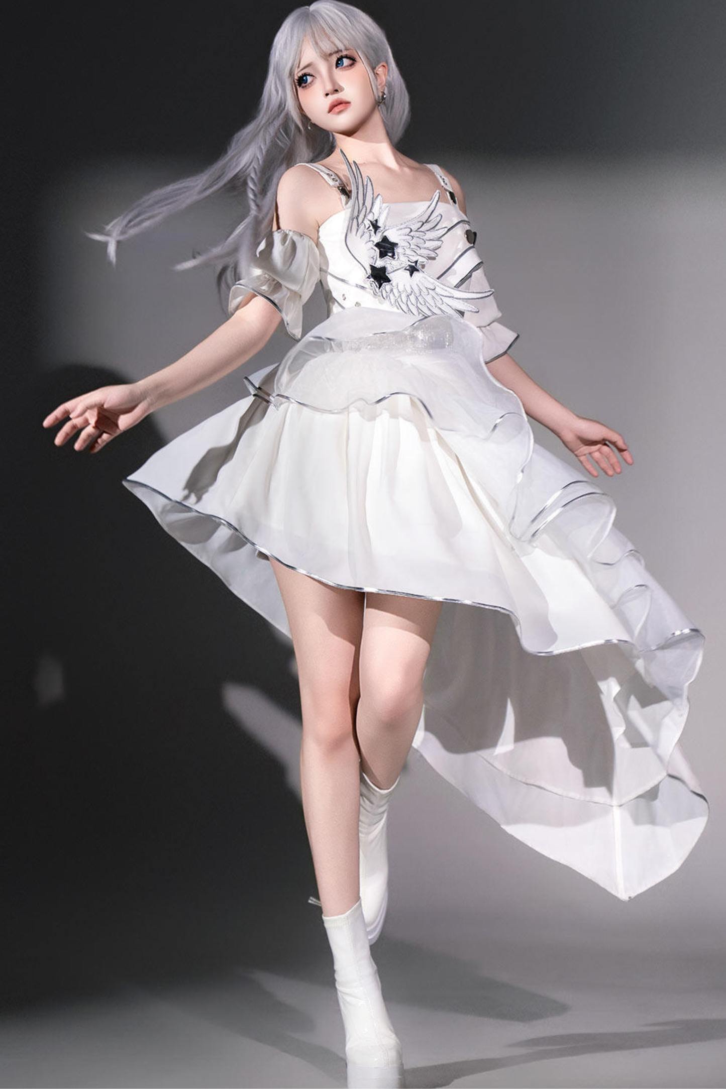 Silver Cyberpunk Lolita Dress + Sleeves + Belt