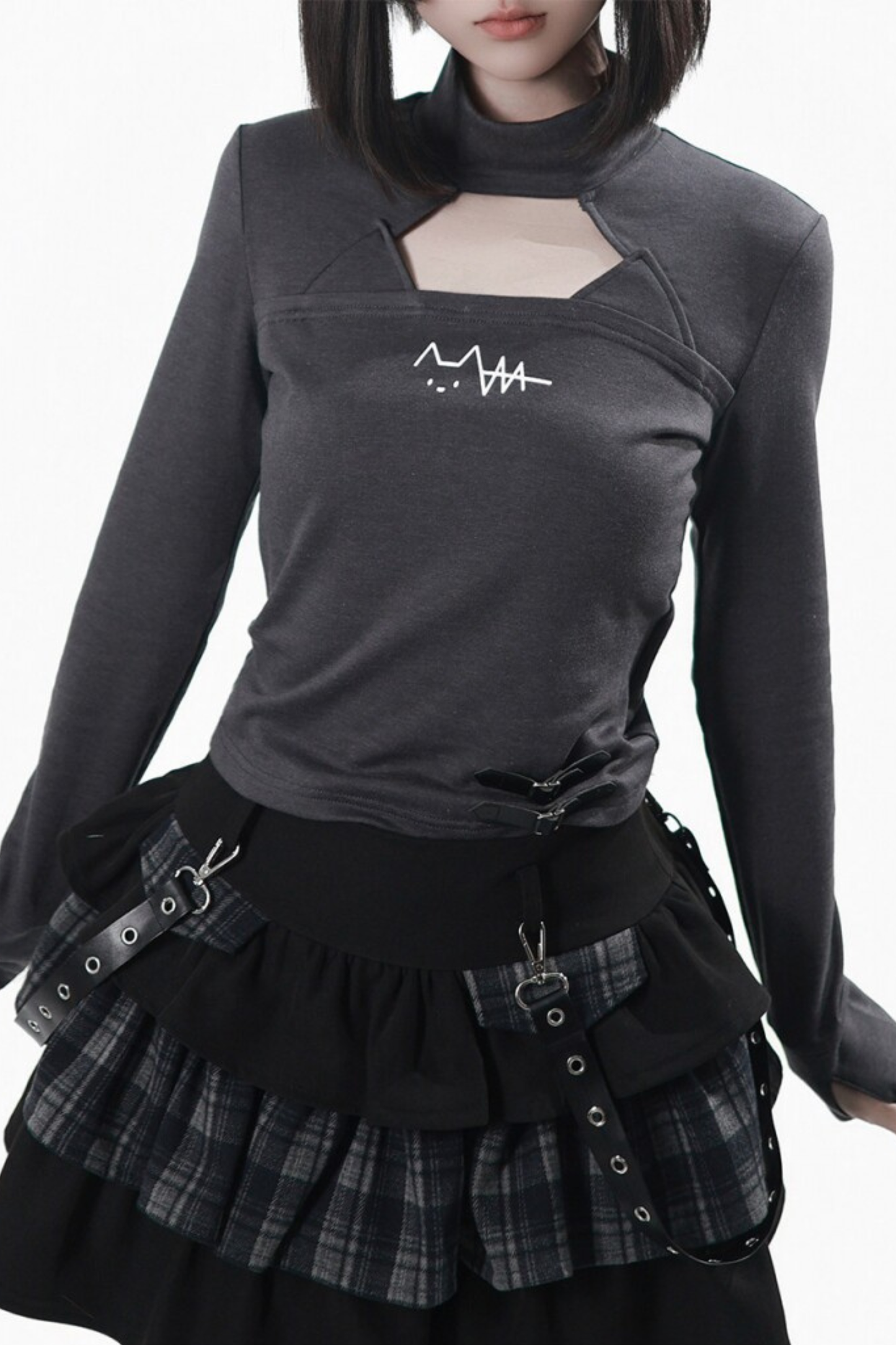 Cat Ear Jacket + Tiered Skirt + Top + Striped Leg Warmers
