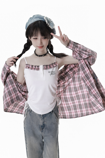 Plaid Loose Shirt + Tank Top
