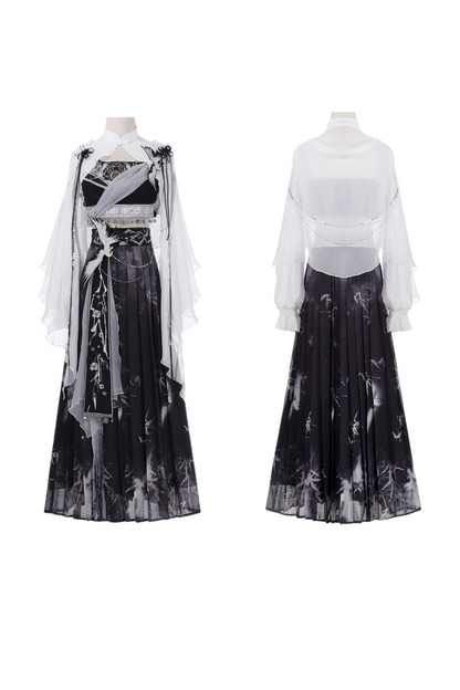Retro Dark China Skirt + Camisole + Sheer Coat