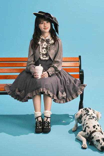 [pre-order] Retro College Lolita Dress + Sweet Ribbon Set
