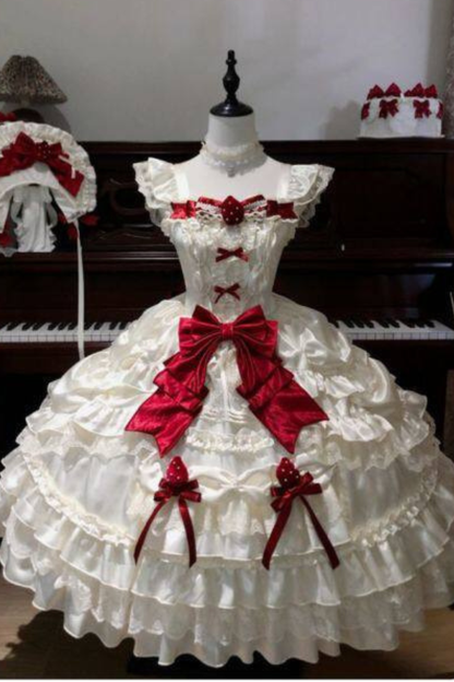 Sweet Pure Lolita Dress + Tail + Ribbon