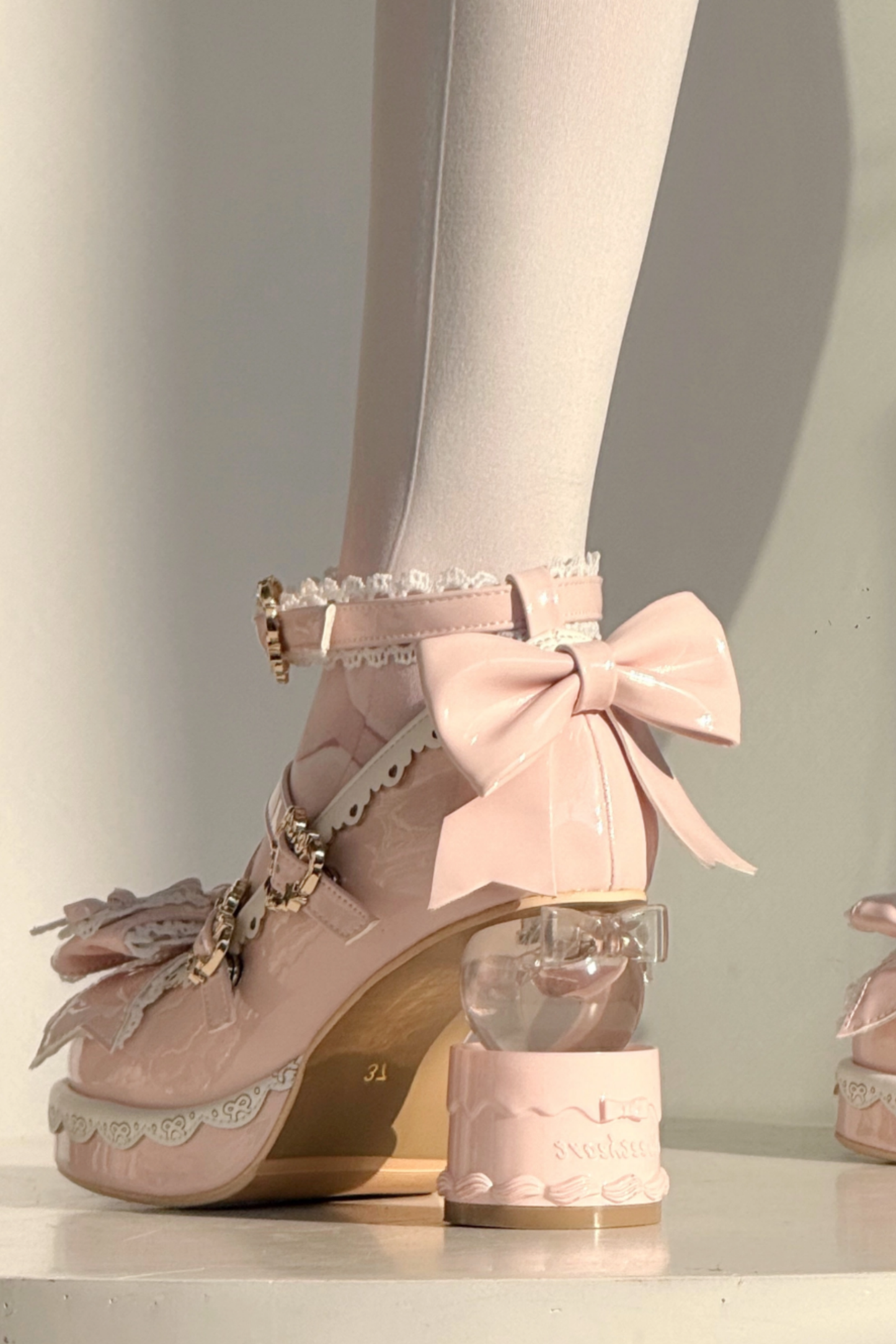 Ribbon Lace Lolita Crystal Heels