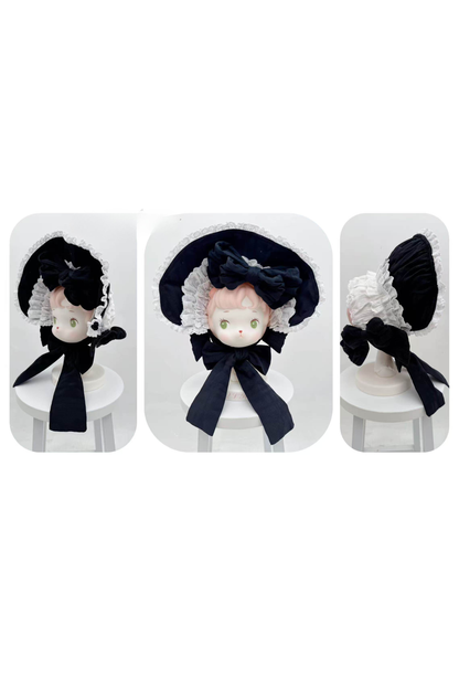 Monochrome Doll Lolita Dress + Headband + Bonnet + Clip