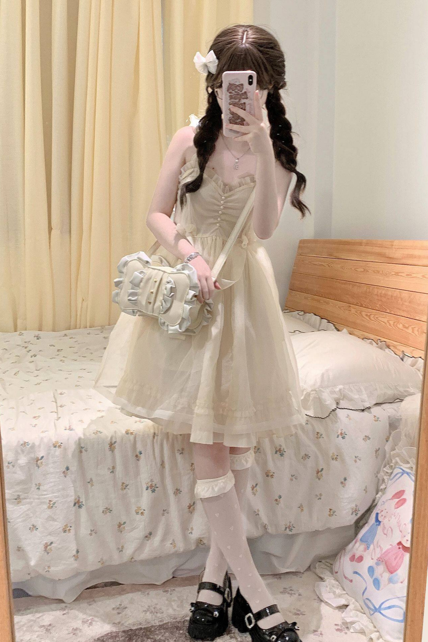 Cream Ribbon Mini Crossbody Bag
