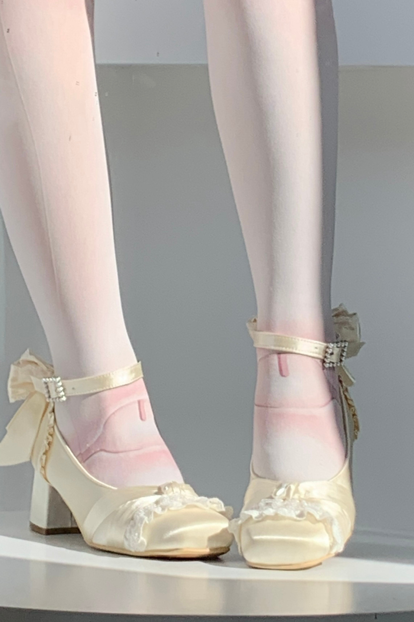 Lace-up Square Toe Ballet Heels