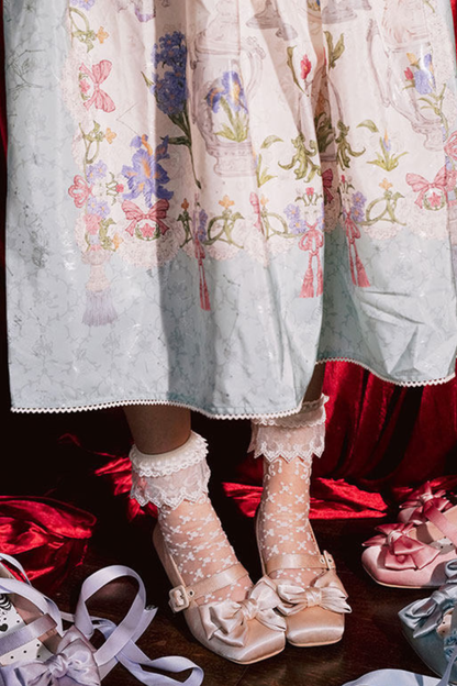 Lace-up Ribbon Satin Square Toe Shoes
