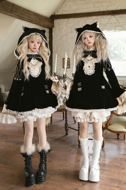 Black Cat Ruffle Clock Lolita Dress + Pumpkin Pants