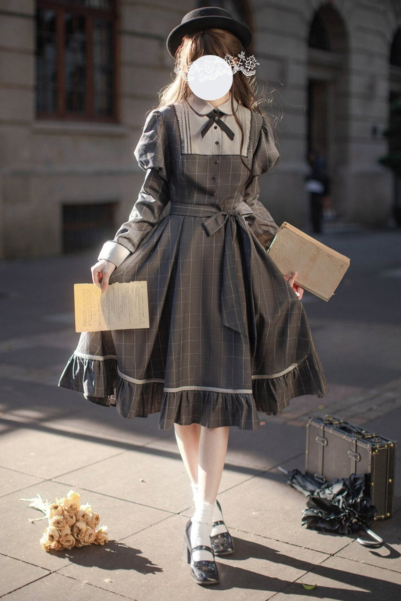 [pre-order] Gray Check Waist Dress